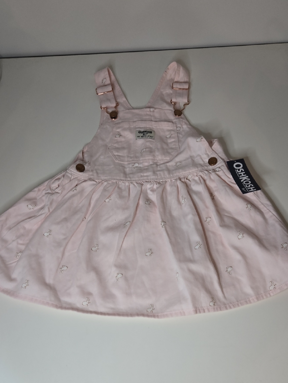 Oshkosh B'gosh Nwt Light Pink Bunny Overall Dress Size 3t Bin E